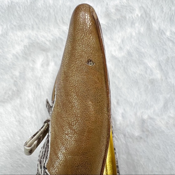 Miu Miu Gold Metallic Leather Pointed Toe Ballet Flats Snake Print Trim 38.5 - Picture 15 of 15